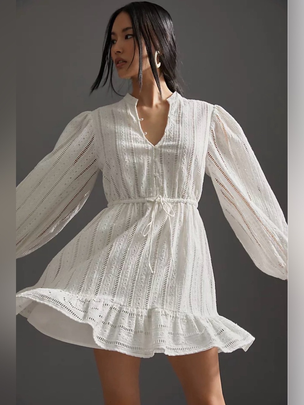 Forever That Girl Anthropologie White Eyelet Ruffle Mini Dress. Size S
